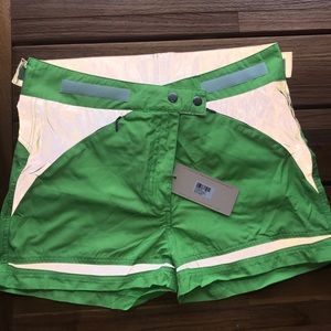 Holographic, neon green biker shorts